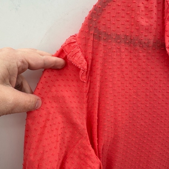 J Crew orange ruffled shoulder and wrist cotton boho woman's blouse.  Medium - Picture 5 of 10